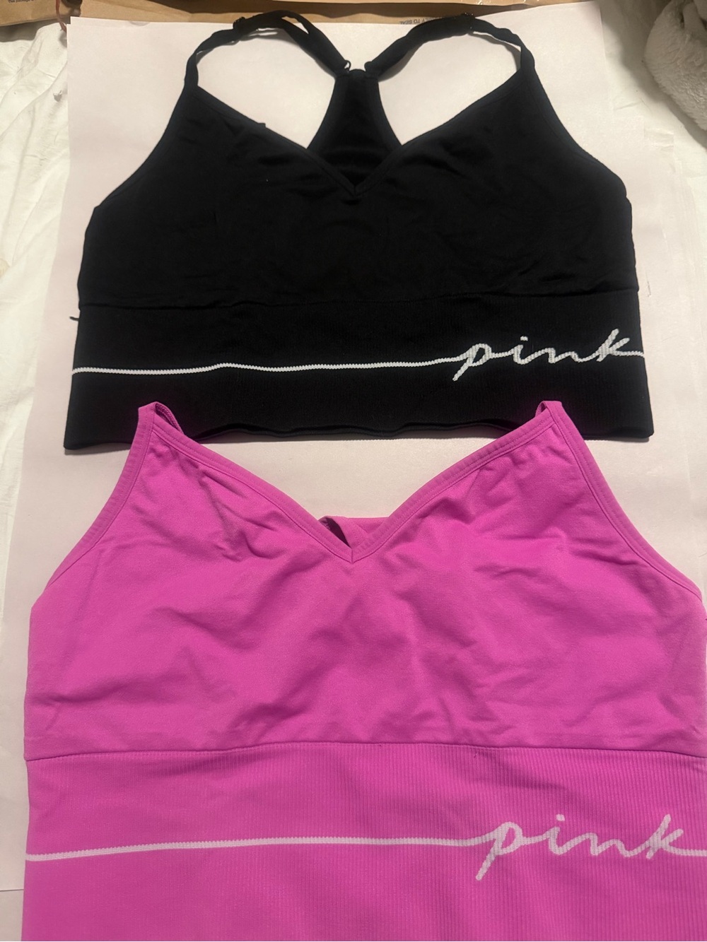 Victoria’s Secret PINK seamless longline sports bra Black & Fuchsia Pink